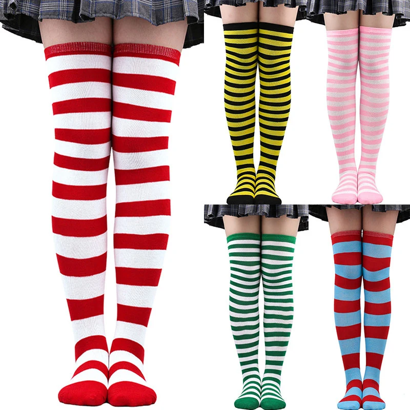 Black White Striped Warm Knee Socks Arm Sleeve Fashion Women Sexy Slim Thigh High Cotton Socks Arm Sleeve Gloves Cosplay Socks