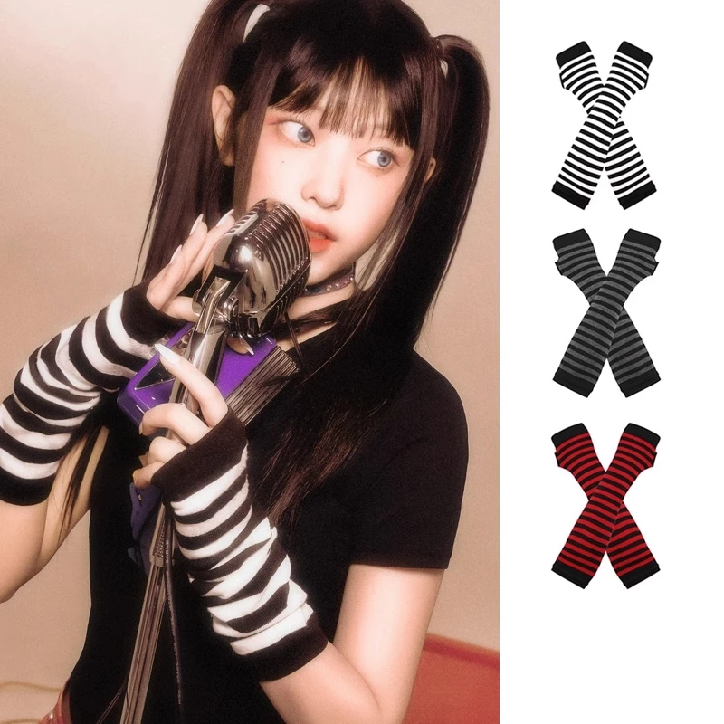 Black White Striped Warm Knee Socks Arm Sleeve Fashion Women Sexy Slim Thigh High Cotton Socks Arm Sleeve Gloves Cosplay Socks