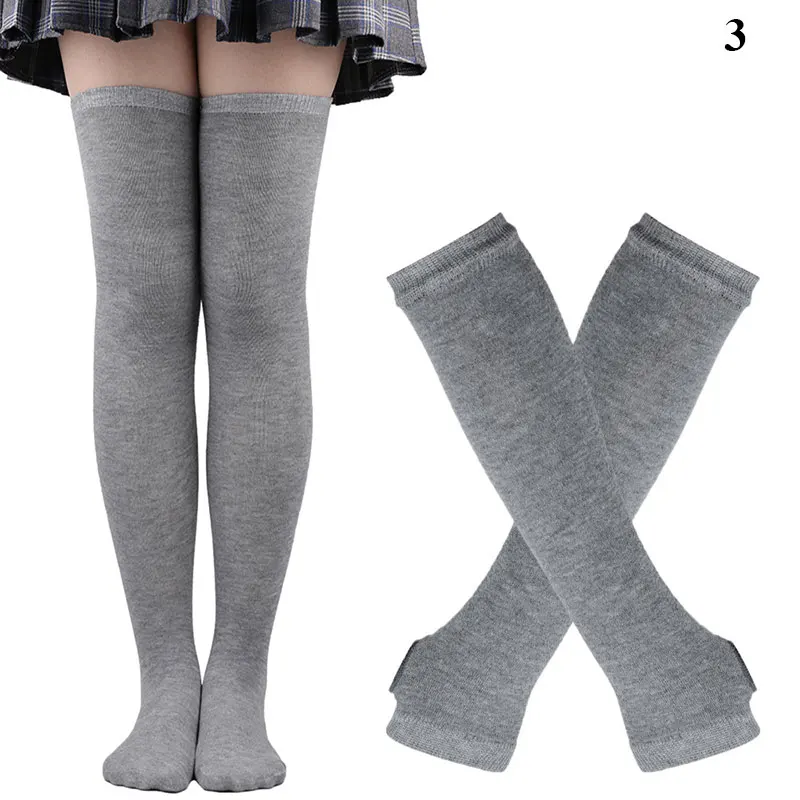 Black White Striped Warm Knee Socks Arm Sleeve Fashion Women Sexy Slim Thigh High Cotton Socks Arm Sleeve Gloves Cosplay Socks