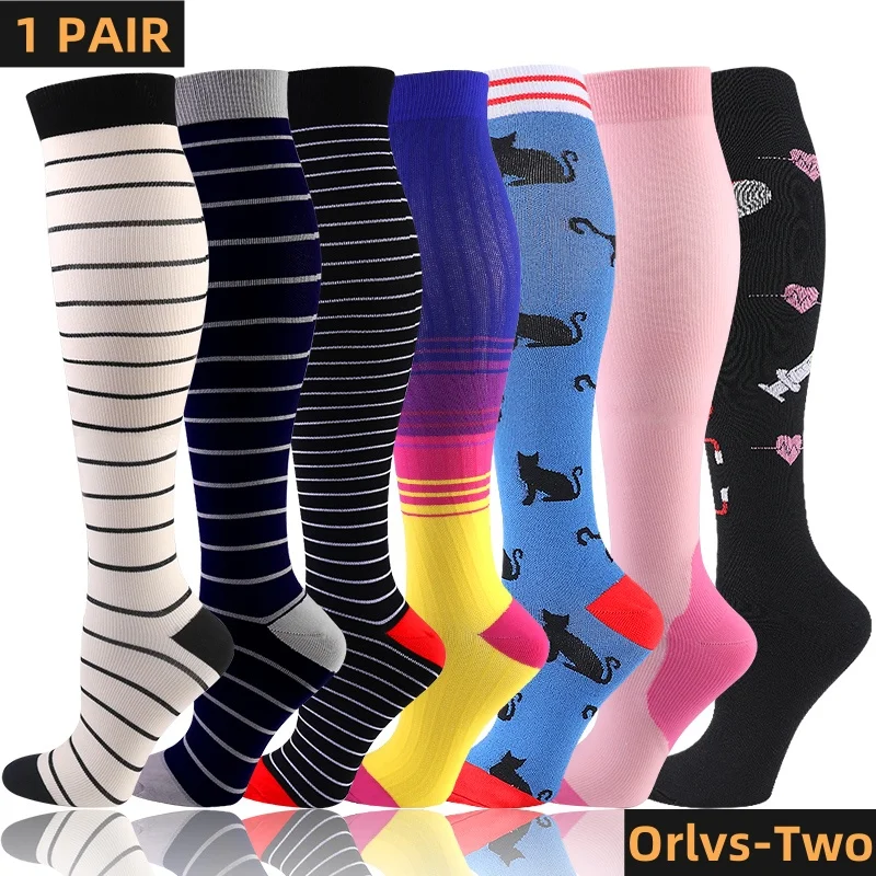 58 Styles Compression Socks 30 Mmhg Heart Star Stripe Socks New Unisex Golfs Tube Thigh Men Outdoor Long Pressure Stockings