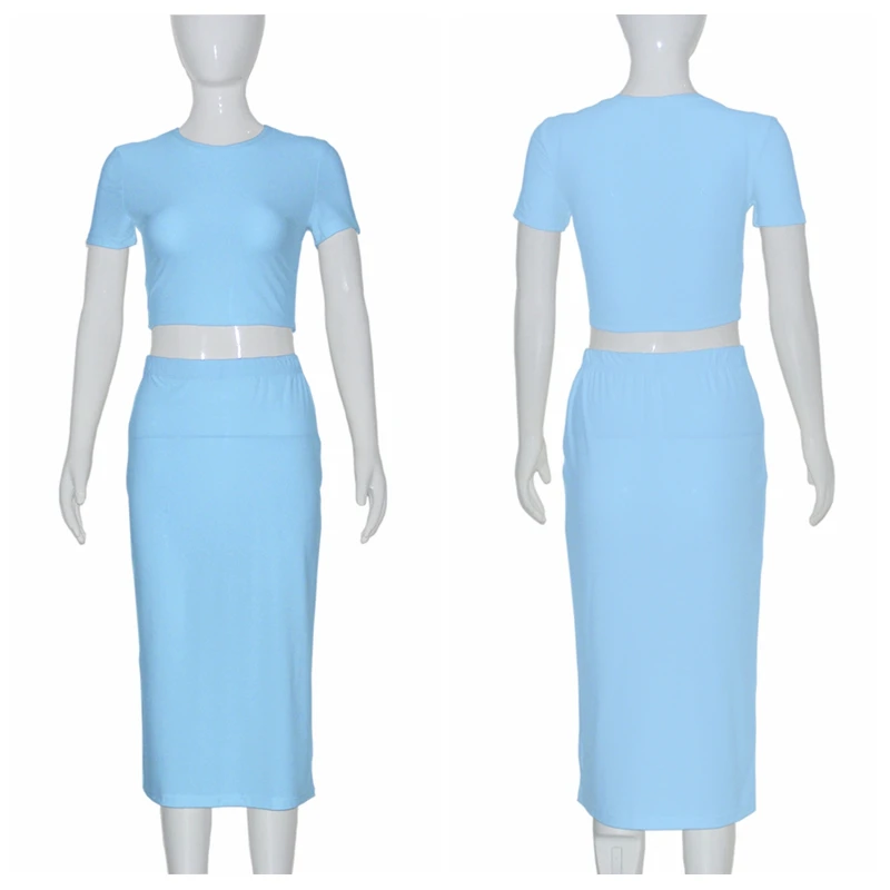 Womens Dress Sets Short Sleeve Crop Tops And Mid Calf Skirt Suit Fashion 2PCS Set Slim Office Lady Summer Suits Clothing QX2413