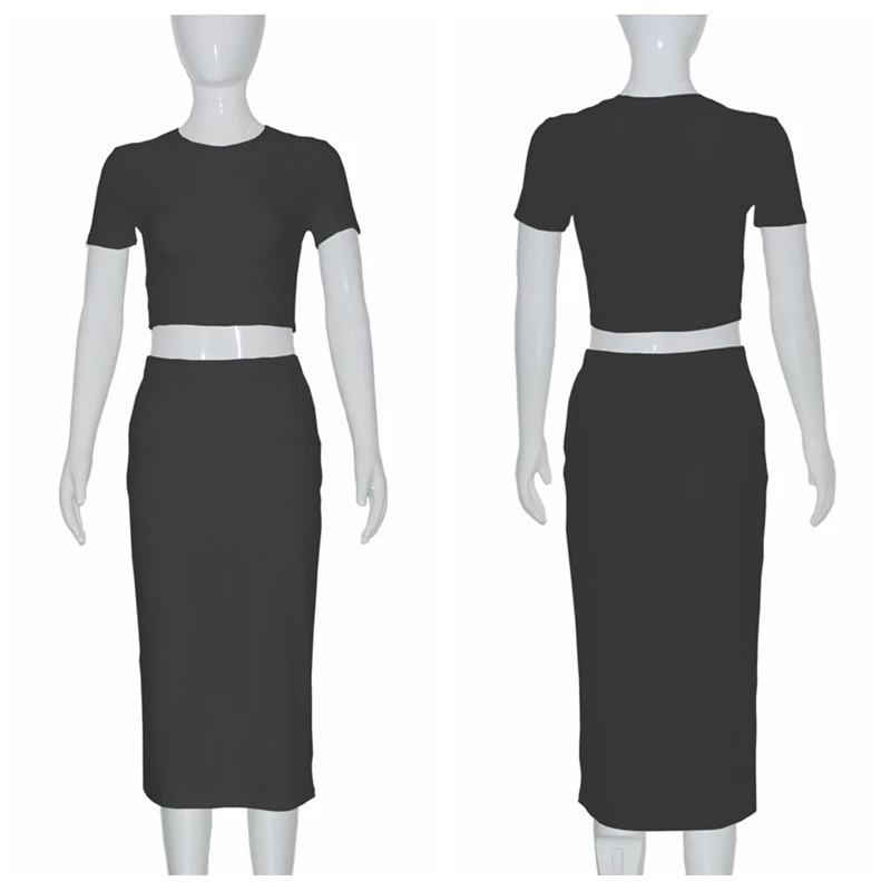 Womens Dress Sets Short Sleeve Crop Tops And Mid Calf Skirt Suit Fashion 2PCS Set Slim Office Lady Summer Suits Clothing QX2413