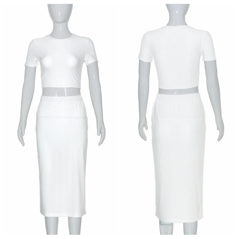 Womens Dress Sets Short Sleeve Crop Tops And Mid Calf Skirt Suit Fashion 2PCS Set Slim Office Lady Summer Suits Clothing QX2413