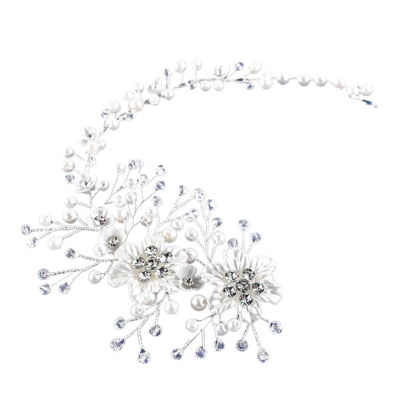 Imitation Pearl White Flower Hair Band Handmade Rhinestone Headband Women Bridal Headwear Wedding Party Hair Accessories