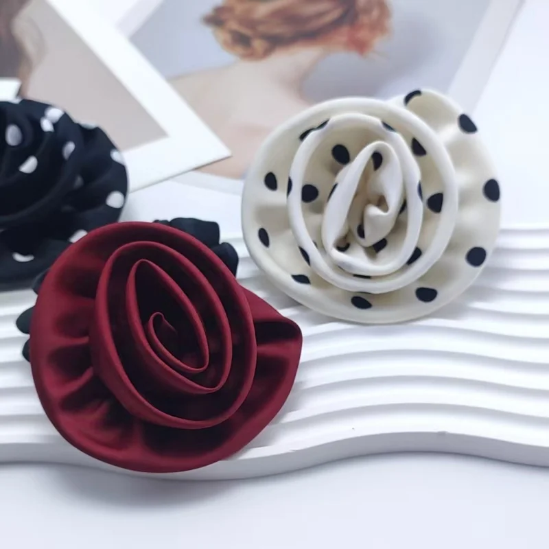 2024 Autumn Classic Bordeaux Satin Hair Ties with Vintage Rose Design FrenchStyle Rose Shape Scrunchies Elegant Hair Accessories