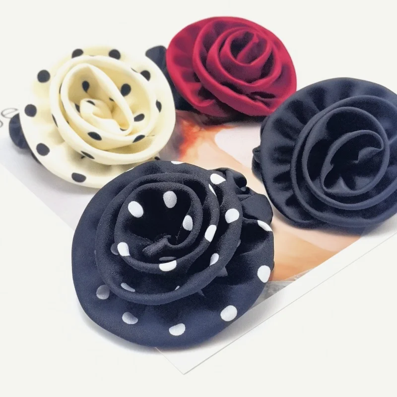 2024 Autumn Classic Bordeaux Satin Hair Ties with Vintage Rose Design FrenchStyle Rose Shape Scrunchies Elegant Hair Accessories