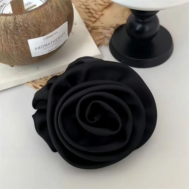 2024 Autumn Classic Bordeaux Satin Hair Ties with Vintage Rose Design FrenchStyle Rose Shape Scrunchies Elegant Hair Accessories
