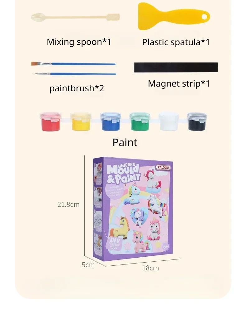 Creative DIY Plaster Mold Full Set Handcrafted Painting Coloring Pigment Unicorn Cake Animal Graffiti Art Mini Toys