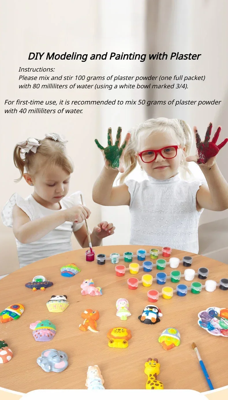 Creative DIY Plaster Mold Full Set Handcrafted Painting Coloring Pigment Unicorn Cake Animal Graffiti Art Mini Toys