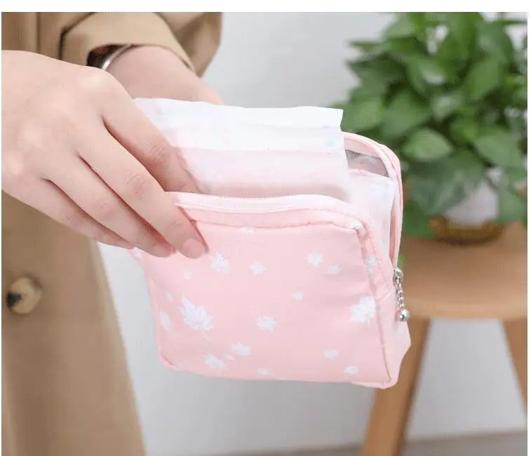 Women Sanitary Napkin Tampon Storage Bag Cute Makeup Pouches Zipper Women Cosmetic Lipstick Key Earphone Data Cables Organizer