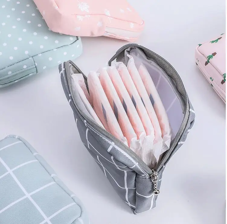 Women Sanitary Napkin Tampon Storage Bag Cute Makeup Pouches Zipper Women Cosmetic Lipstick Key Earphone Data Cables Organizer