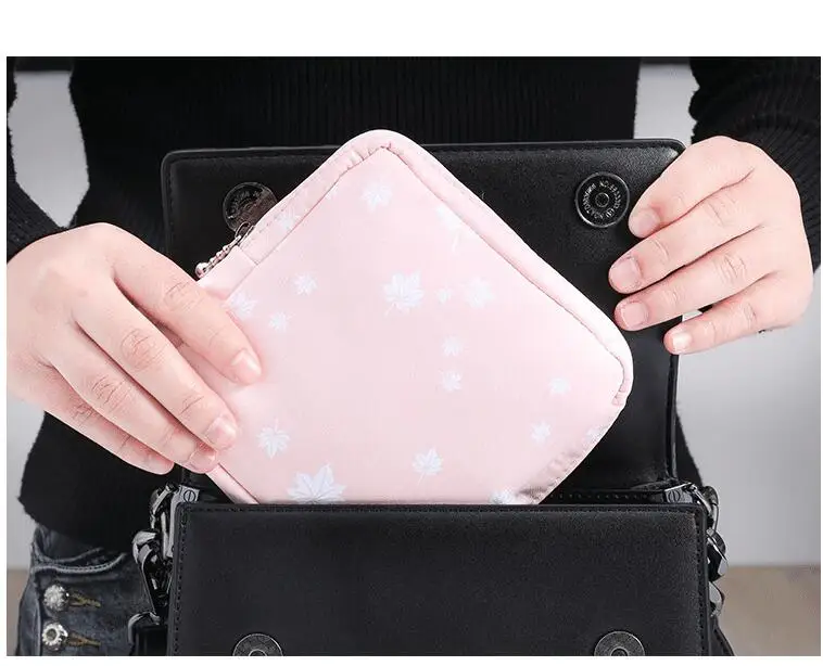 Women Sanitary Napkin Tampon Storage Bag Cute Makeup Pouches Zipper Women Cosmetic Lipstick Key Earphone Data Cables Organizer