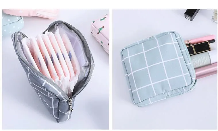 Women Sanitary Napkin Tampon Storage Bag Cute Makeup Pouches Zipper Women Cosmetic Lipstick Key Earphone Data Cables Organizer