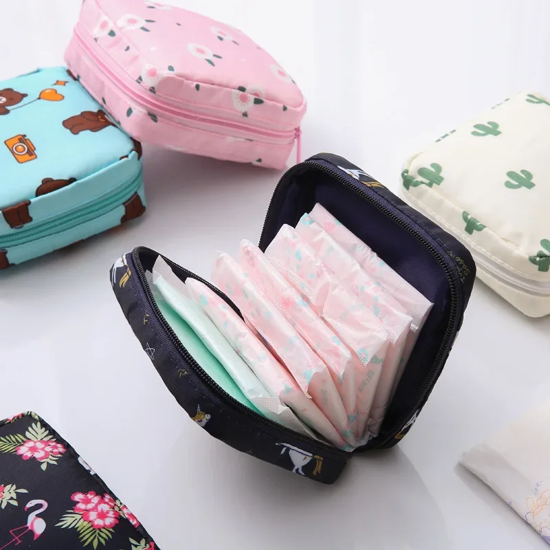 Women Sanitary Napkin Tampon Storage Bag Cute Makeup Pouches Zipper Women Cosmetic Lipstick Key Earphone Data Cables Organizer