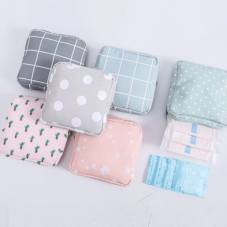 Women Sanitary Napkin Tampon Storage Bag Cute Makeup Pouches Zipper Women Cosmetic Lipstick Key Earphone Data Cables Organizer