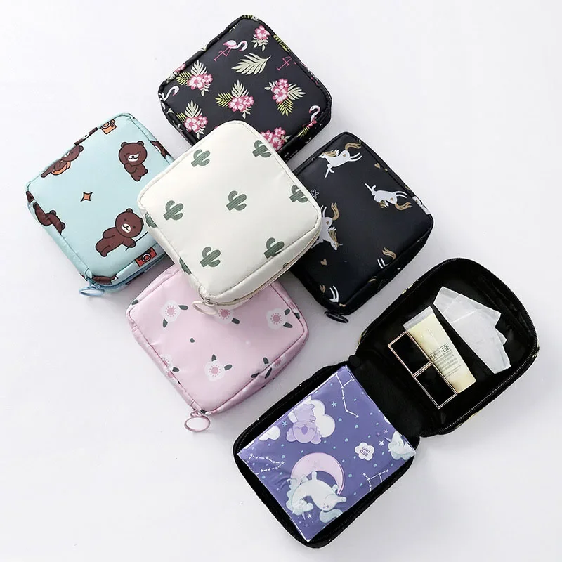 Women Sanitary Napkin Tampon Storage Bag Cute Makeup Pouches Zipper Women Cosmetic Lipstick Key Earphone Data Cables Organizer