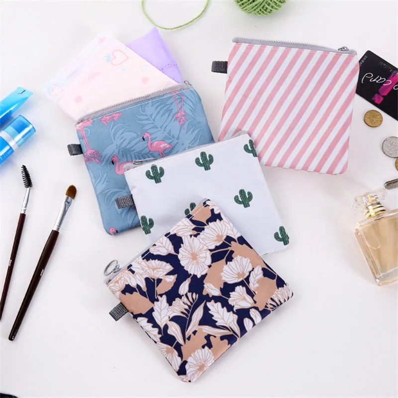Women Sanitary Napkin Tampon Storage Bag Cute Makeup Pouches Zipper Women Cosmetic Lipstick Key Earphone Data Cables Organizer