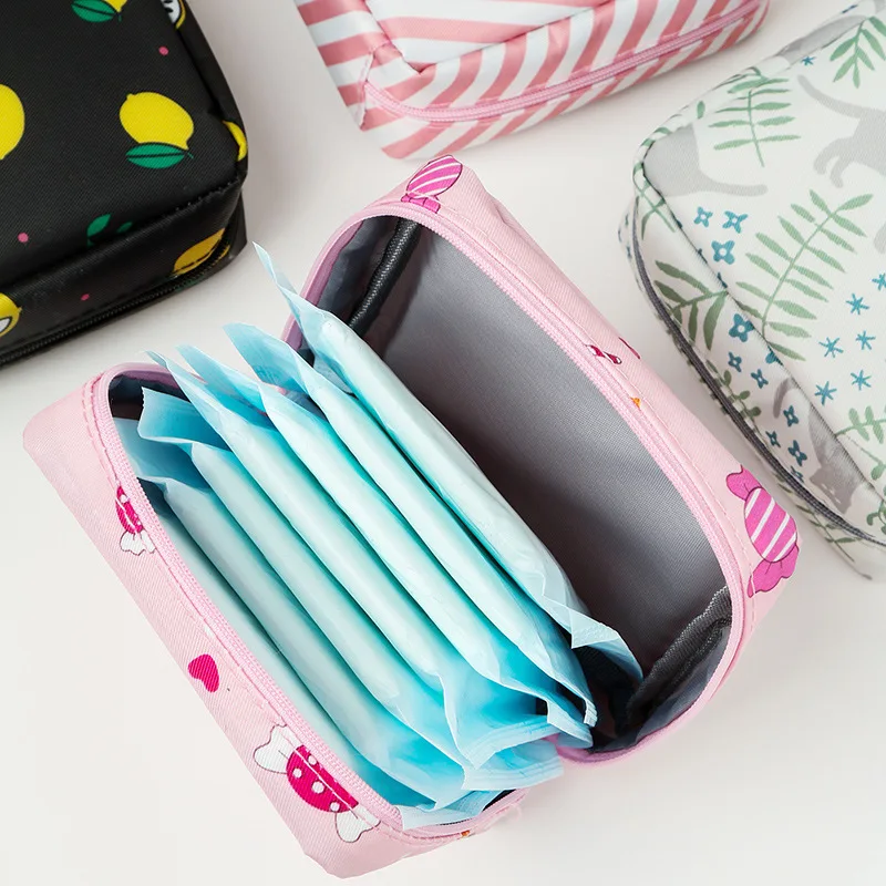 Women Sanitary Napkin Tampon Storage Bag Cute Makeup Pouches Zipper Women Cosmetic Lipstick Key Earphone Data Cables Organizer
