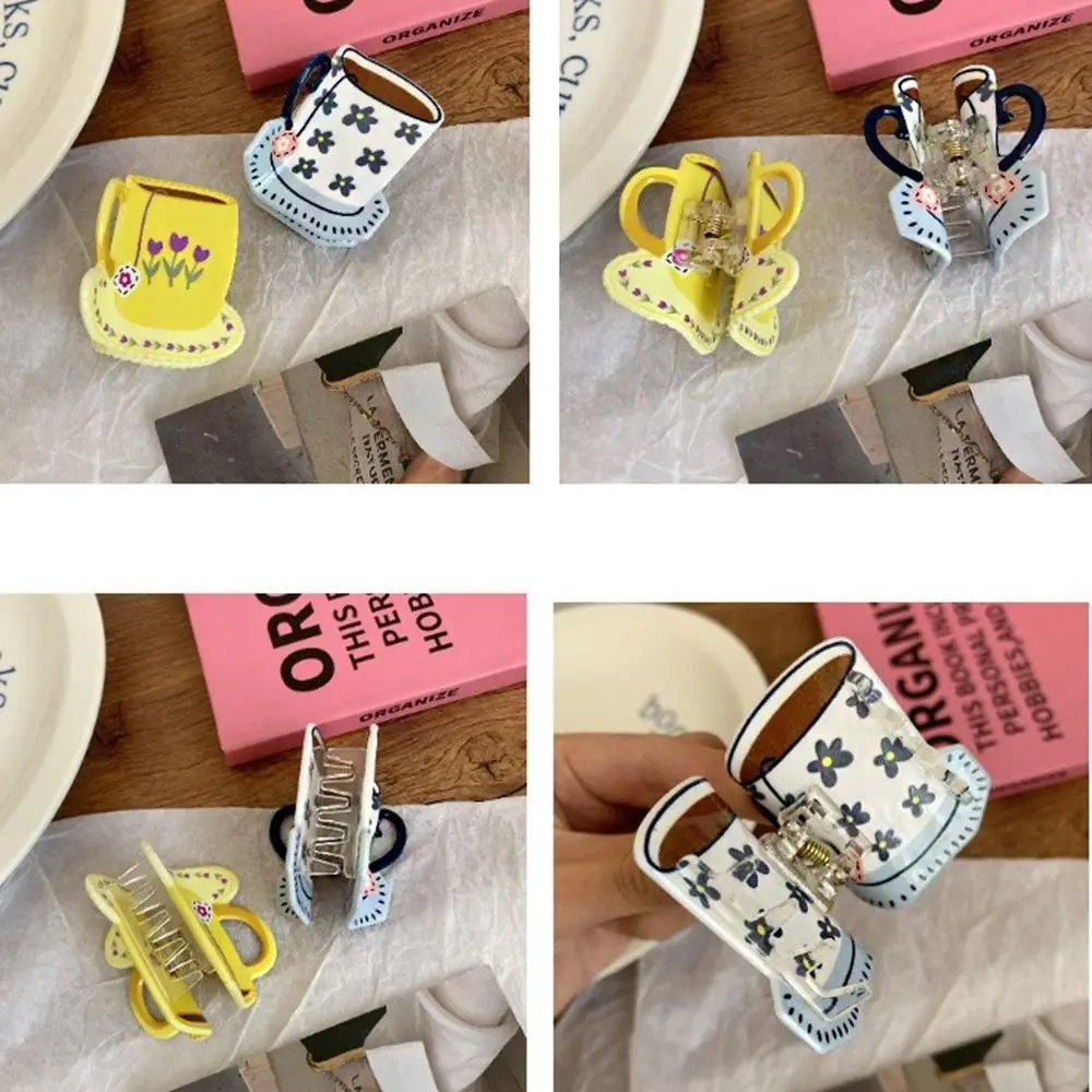 Personalized Acetic Acid Acetate Hair Claw Cute Cartoon Coffee Cup Hair Clip Flower Grab Clip Small Hair Claw Girl