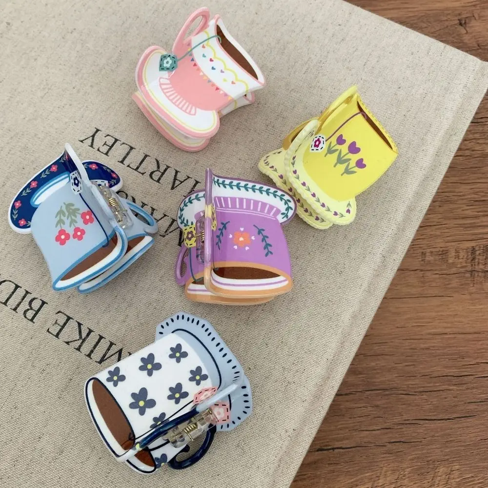 Personalized Acetic Acid Acetate Hair Claw Cute Cartoon Coffee Cup Hair Clip Flower Grab Clip Small Hair Claw Girl