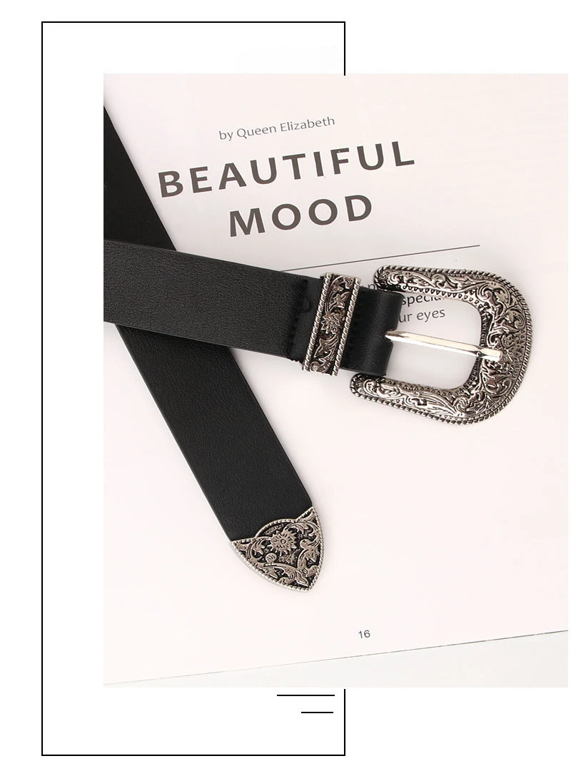 105cm Women's Vintage Pin Buckle Belt with Stylish Embellished Women Waist Belts for Jeans