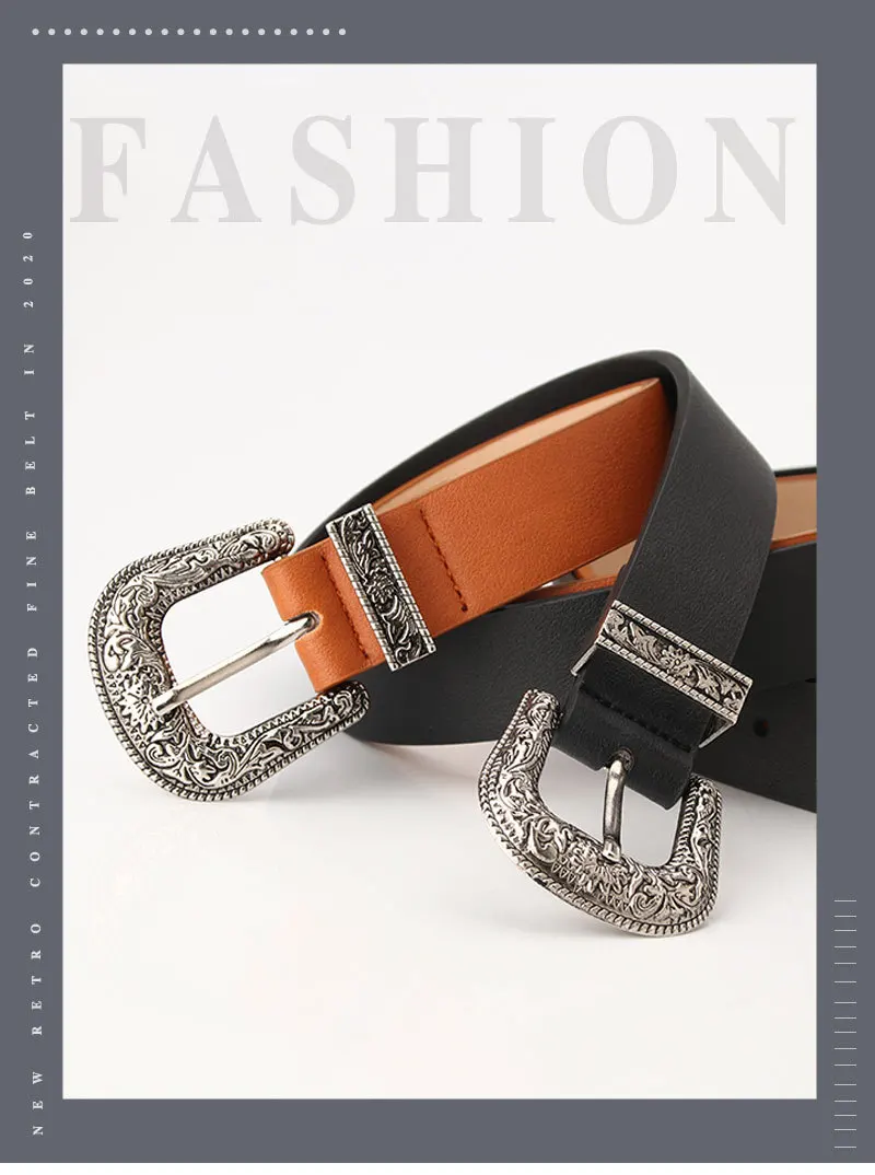 105cm Women's Vintage Pin Buckle Belt with Stylish Embellished Women Waist Belts for Jeans