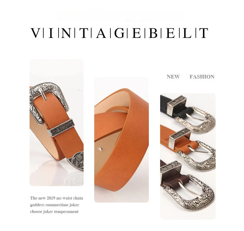 105cm Women's Vintage Pin Buckle Belt with Stylish Embellished Women Waist Belts for Jeans