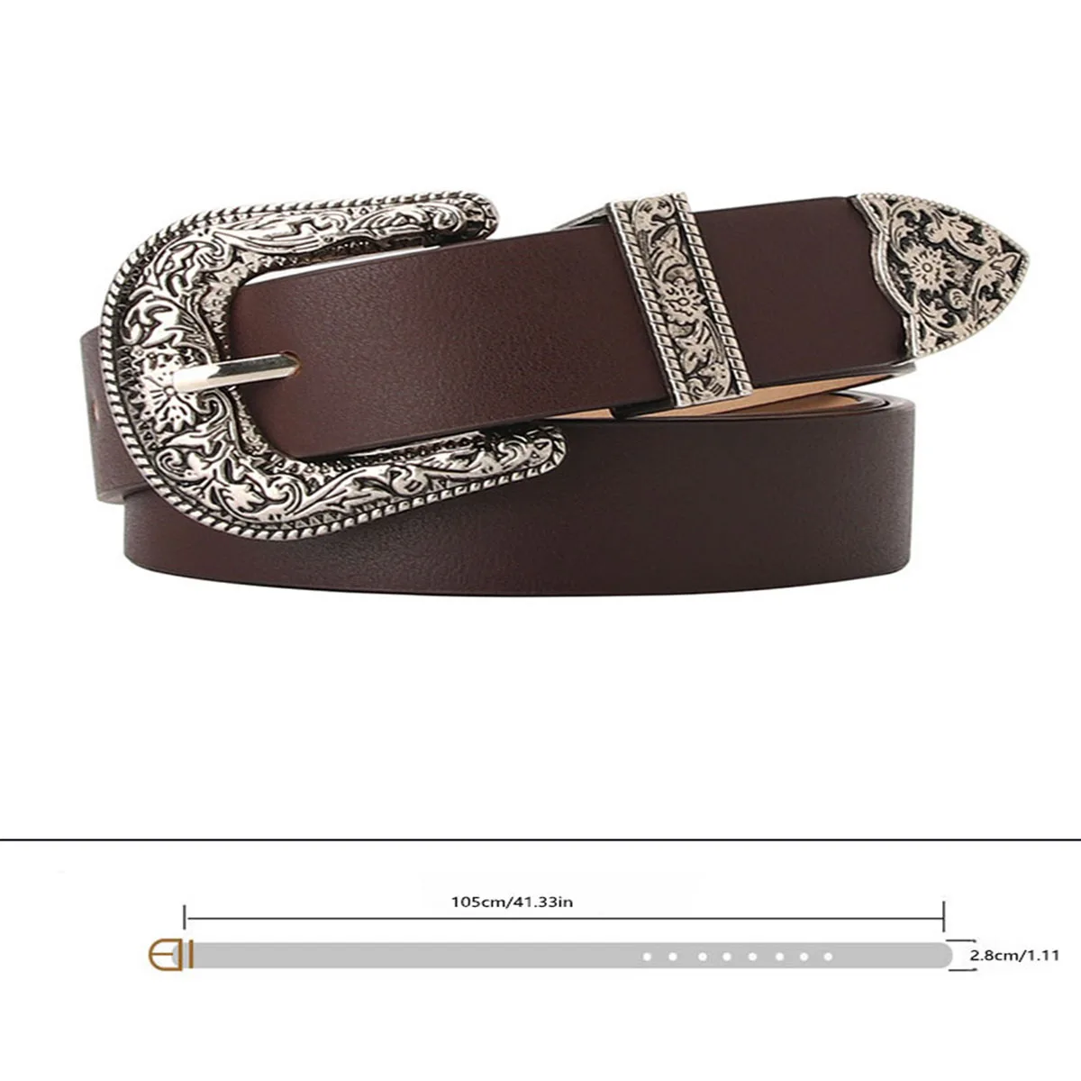 105cm Women's Vintage Pin Buckle Belt with Stylish Embellished Women Waist Belts for Jeans