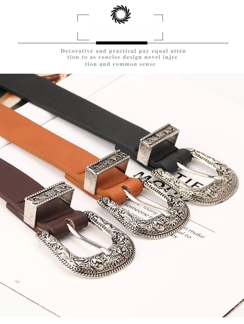 105cm Women's Vintage Pin Buckle Belt with Stylish Embellished Women Waist Belts for Jeans