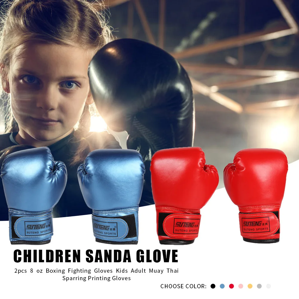 2Pcs Kids Boxing Gloves Children Punch Training Sparring Kickboxing Fighting Fitness Mitts Hitting Hand Protector Blue Black Red