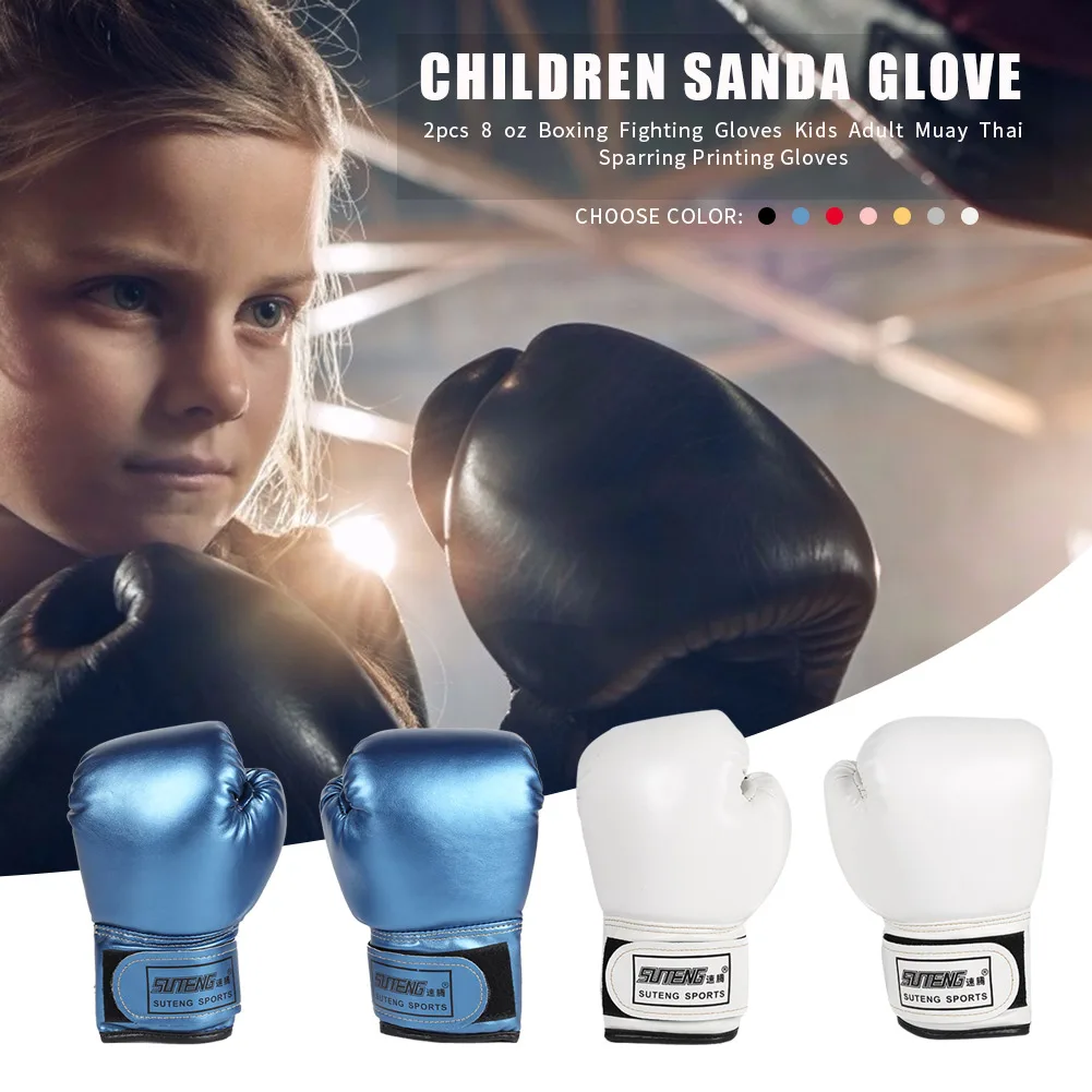 2Pcs Kids Boxing Gloves Children Punch Training Sparring Kickboxing Fighting Fitness Mitts Hitting Hand Protector Blue Black Red