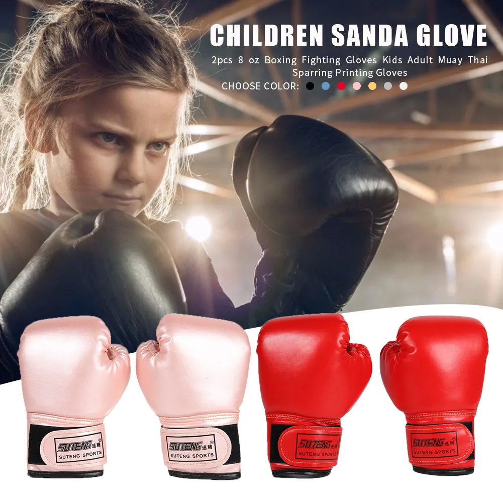2Pcs Kids Boxing Gloves Children Punch Training Sparring Kickboxing Fighting Fitness Mitts Hitting Hand Protector Blue Black Red