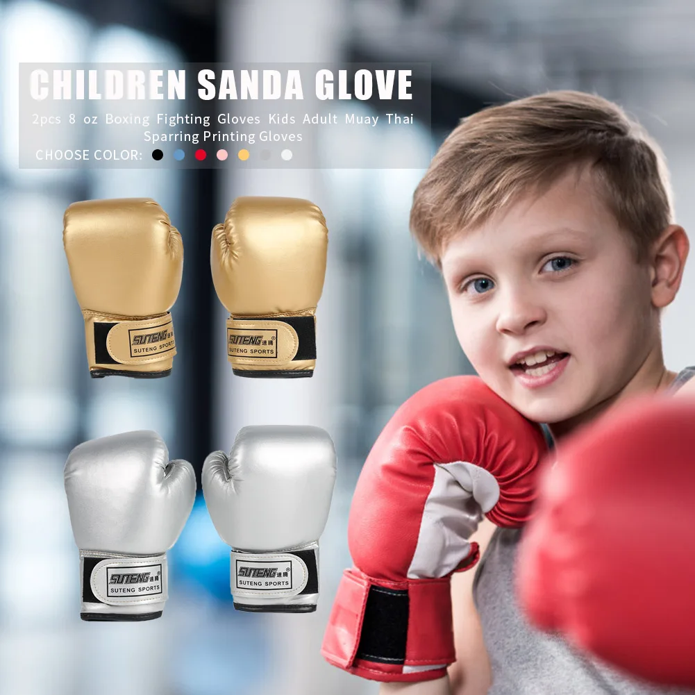 2Pcs Kids Boxing Gloves Children Punch Training Sparring Kickboxing Fighting Fitness Mitts Hitting Hand Protector Blue Black Red