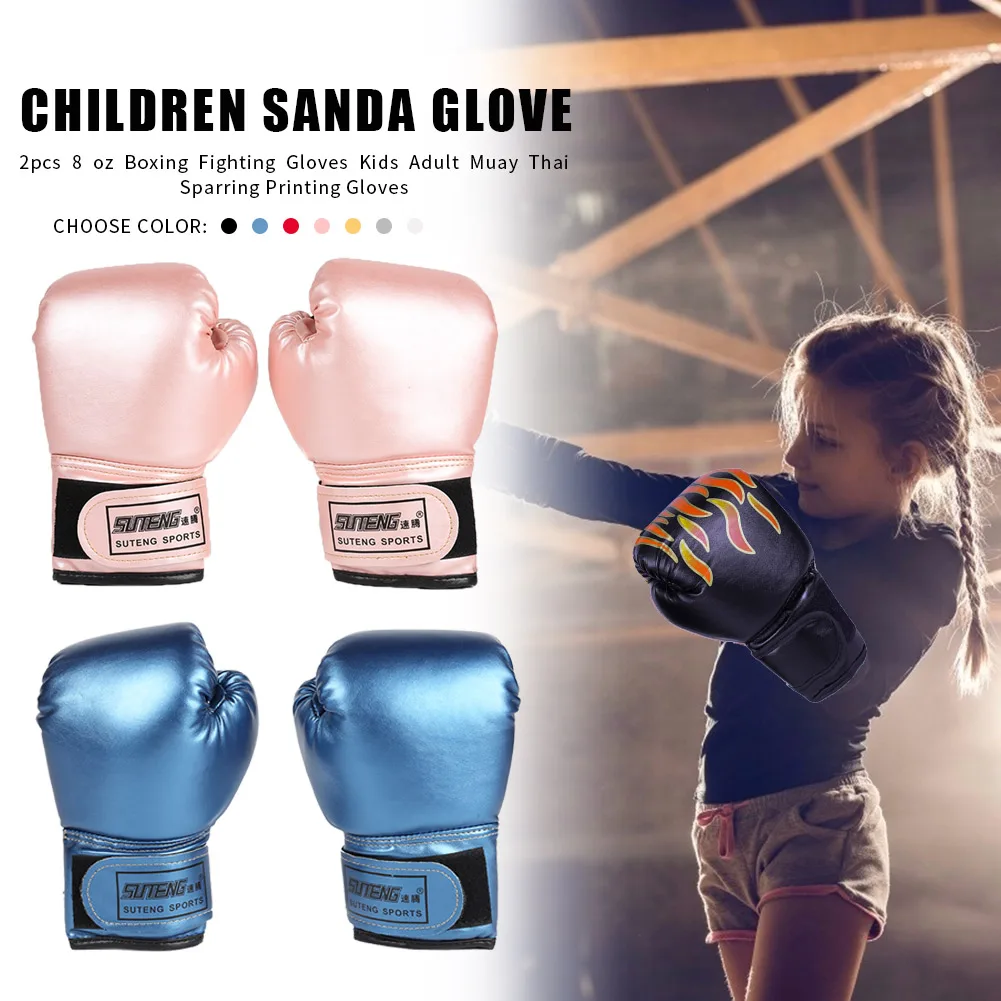 2Pcs Kids Boxing Gloves Children Punch Training Sparring Kickboxing Fighting Fitness Mitts Hitting Hand Protector Blue Black Red