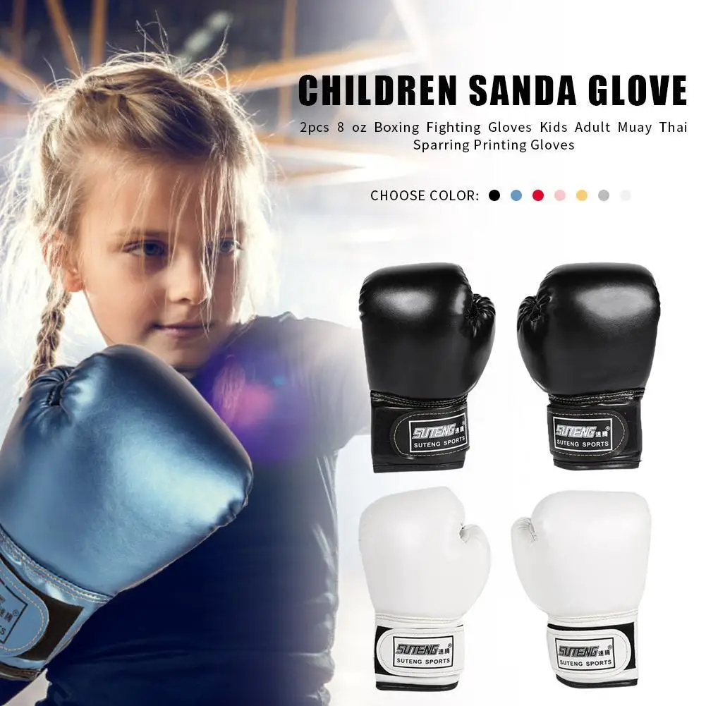 2Pcs Kids Boxing Gloves Children Punch Training Sparring Kickboxing Fighting Fitness Mitts Hitting Hand Protector Blue Black Red