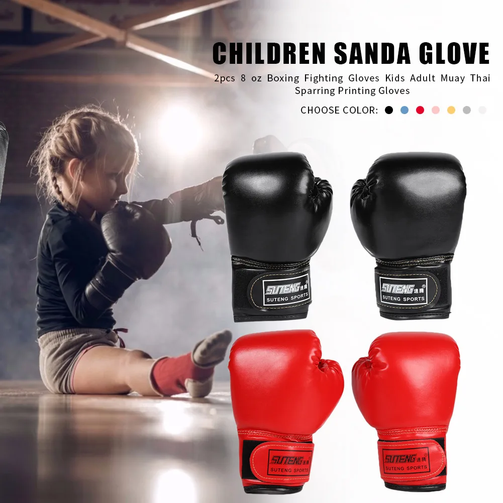 2Pcs Kids Boxing Gloves Children Punch Training Sparring Kickboxing Fighting Fitness Mitts Hitting Hand Protector Blue Black Red