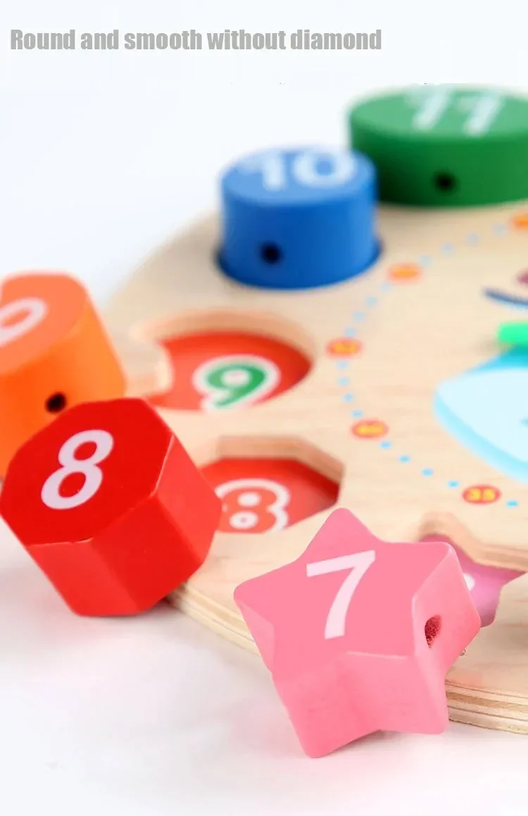 Wooden Blocks Puzzle Shape Number Color Sorting Clock Montessori Toys for Kids Early Education Penguin Patterns Time Learning