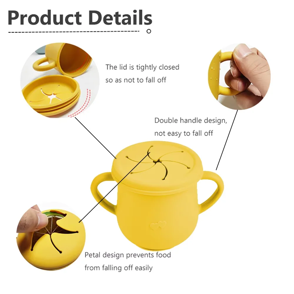 Silicone Baby Straw Cup - Cute Training Sippy Cup with Handles, Straws, Lids - Reusable Snack Cups Feeding Supplies for Toddlers