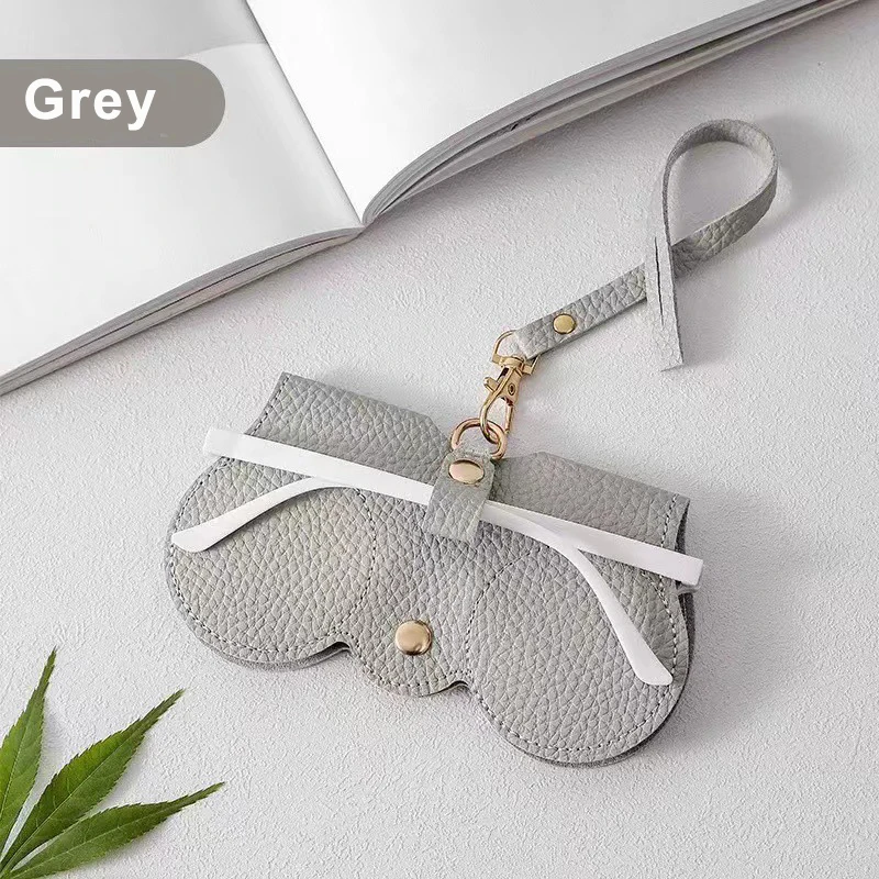 1pc Litchi Embossed Glasses Cover Cute Hanging PU Leather Sunglasses Reading Glasses Storage Bag Portable Travel Eyewear Holder