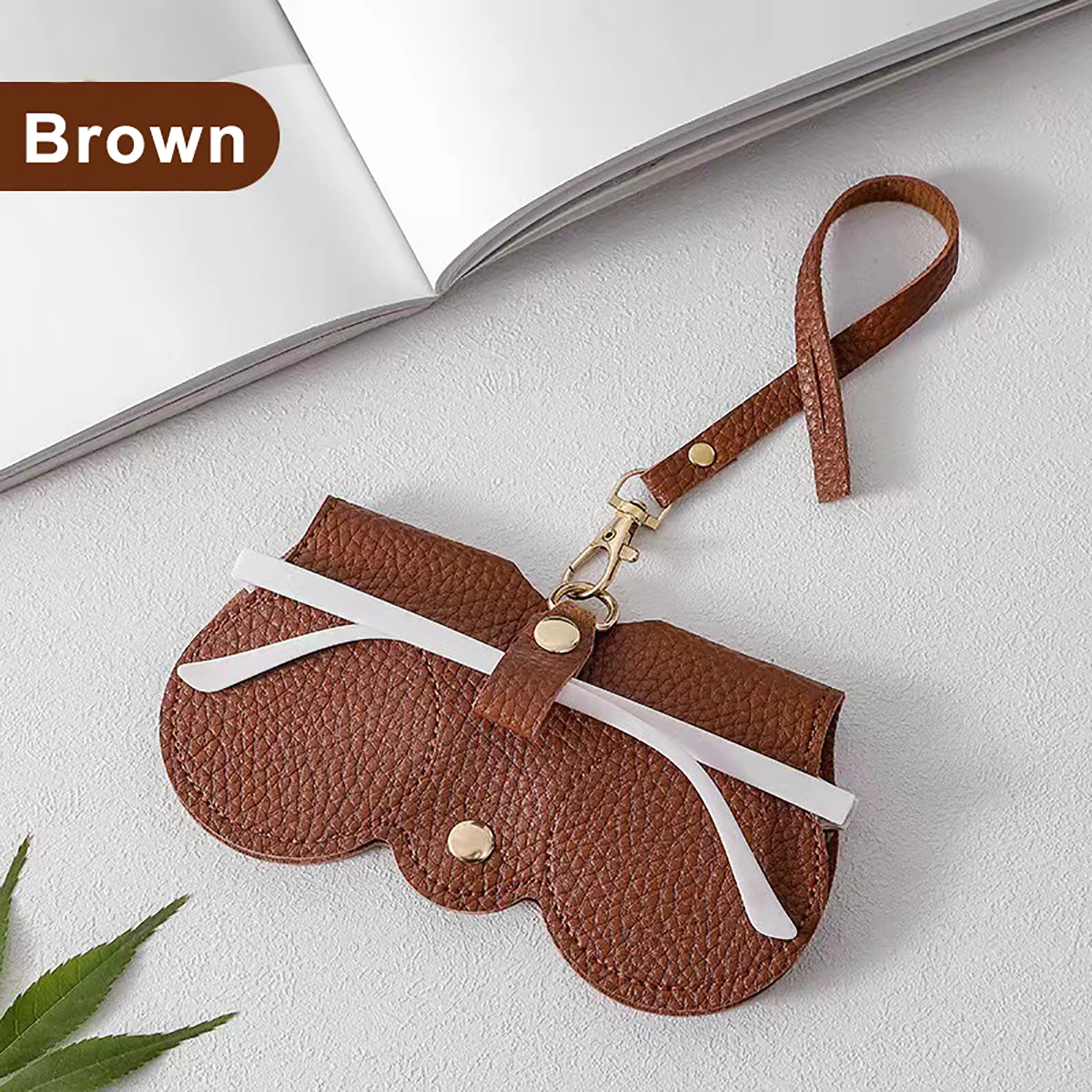 1pc Litchi Embossed Glasses Cover Cute Hanging PU Leather Sunglasses Reading Glasses Storage Bag Portable Travel Eyewear Holder