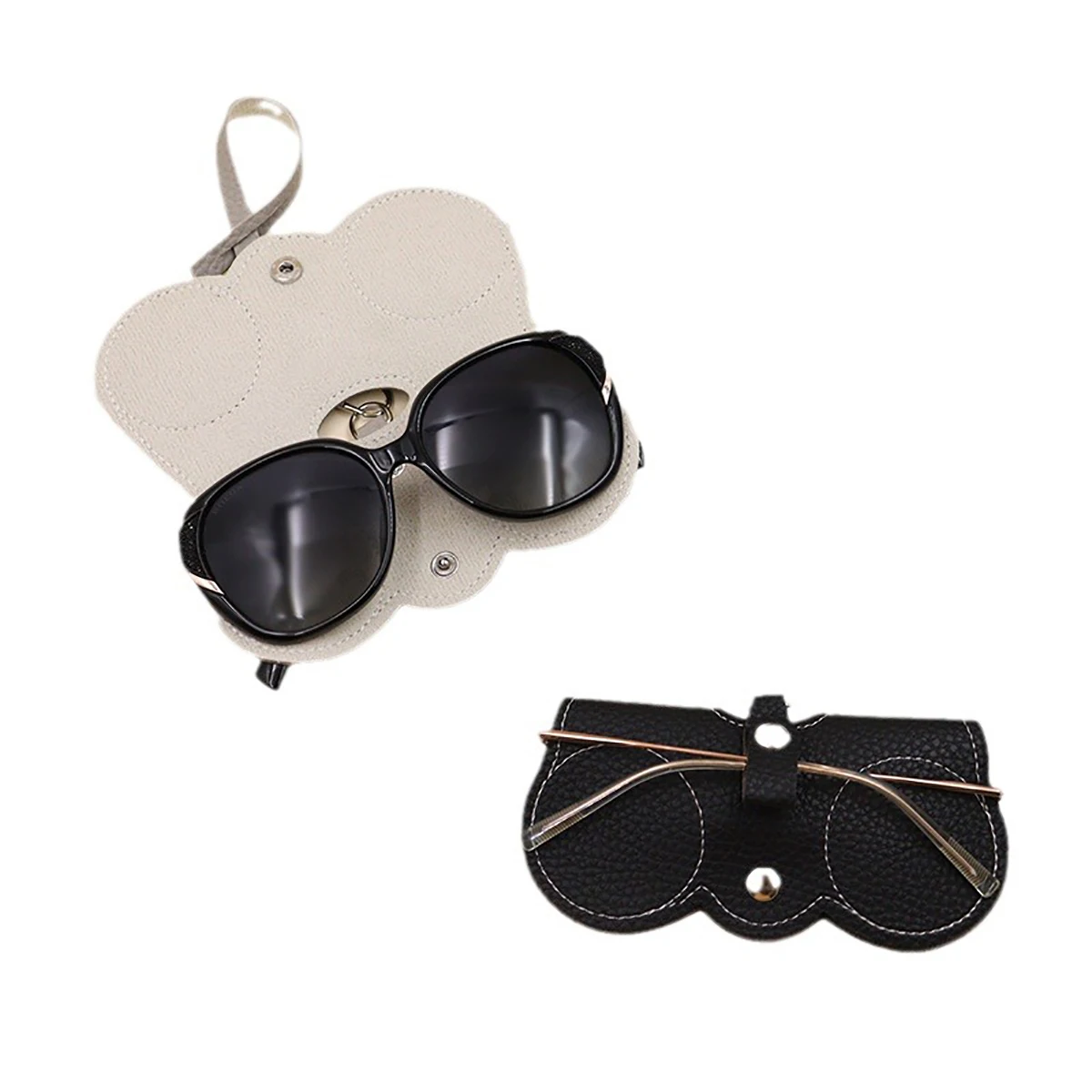 1pc Litchi Embossed Glasses Cover Cute Hanging PU Leather Sunglasses Reading Glasses Storage Bag Portable Travel Eyewear Holder