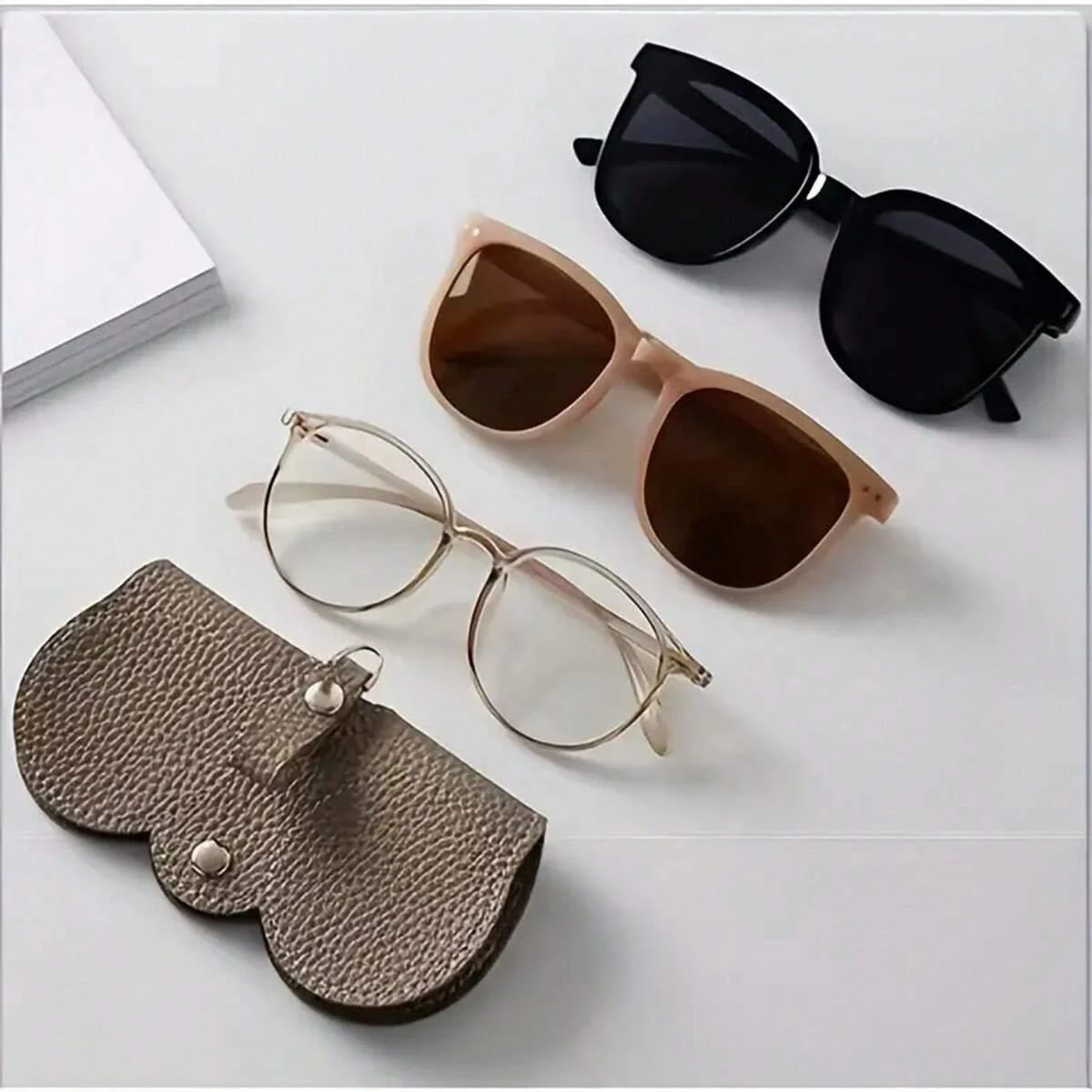 1pc Litchi Embossed Glasses Cover Cute Hanging PU Leather Sunglasses Reading Glasses Storage Bag Portable Travel Eyewear Holder