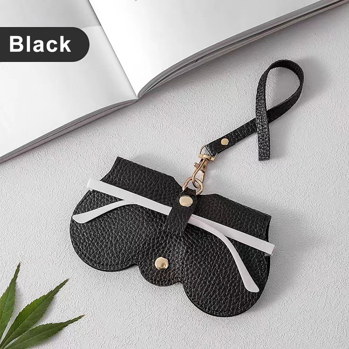 1pc Litchi Embossed Glasses Cover Cute Hanging PU Leather Sunglasses Reading Glasses Storage Bag Portable Travel Eyewear Holder