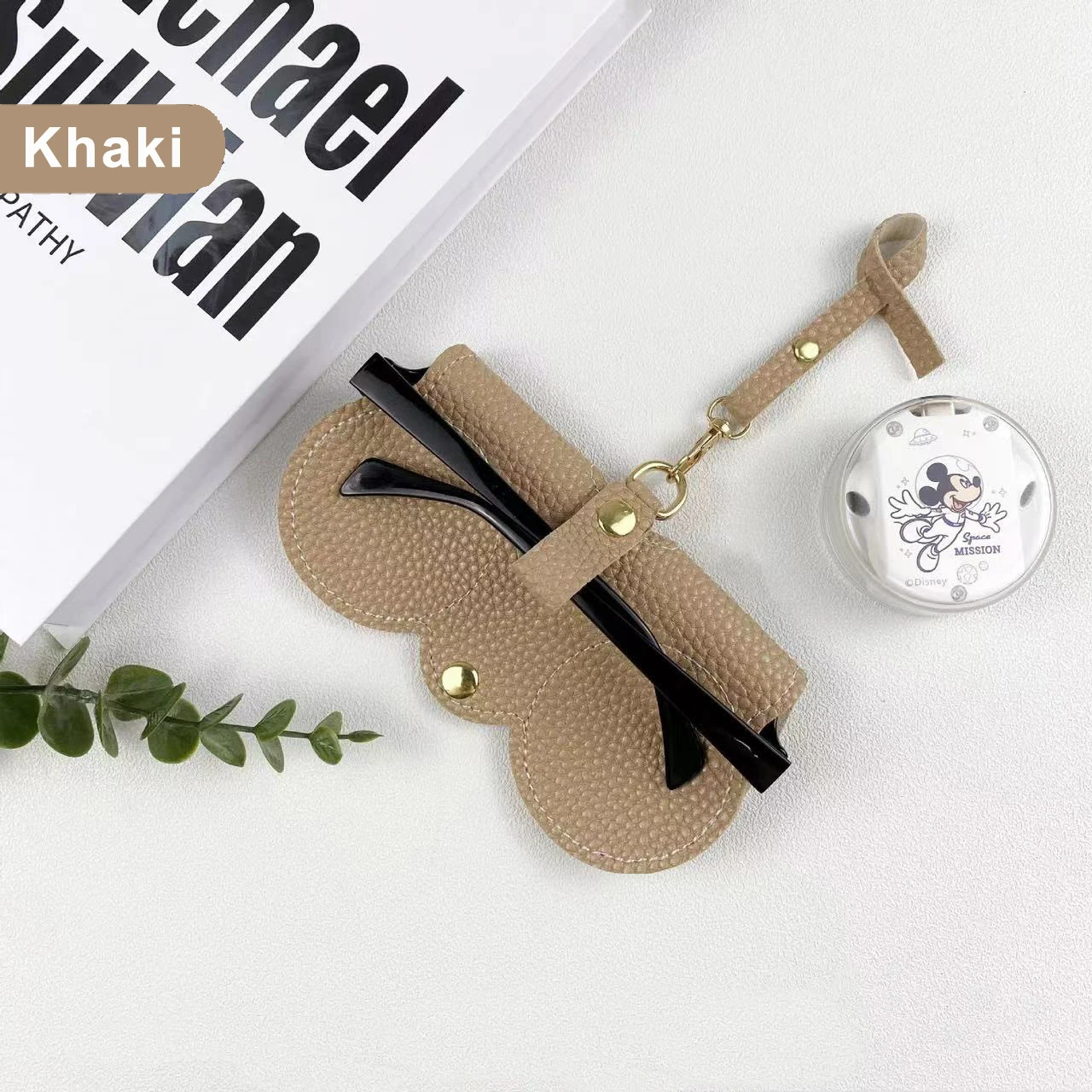 1pc Litchi Embossed Glasses Cover Cute Hanging PU Leather Sunglasses Reading Glasses Storage Bag Portable Travel Eyewear Holder