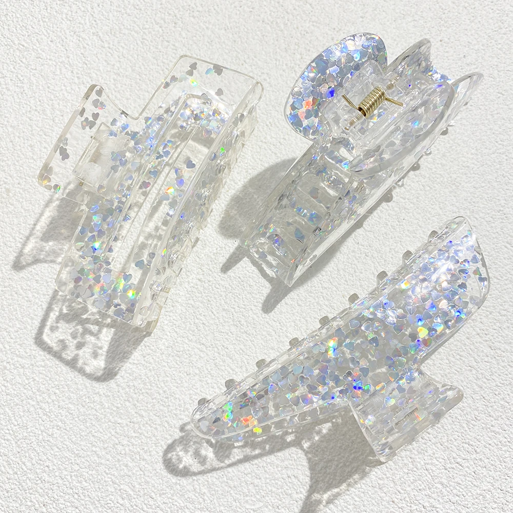 Oversize Colorful Sequin Shark Hair Claw Clip For Women Elegant Transparent Geometric Headwear Hairpin Hair Accessories Gift