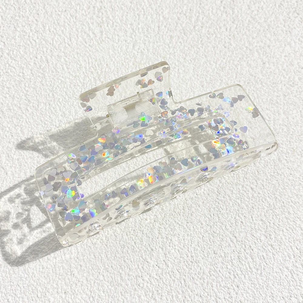 Oversize Colorful Sequin Shark Hair Claw Clip For Women Elegant Transparent Geometric Headwear Hairpin Hair Accessories Gift