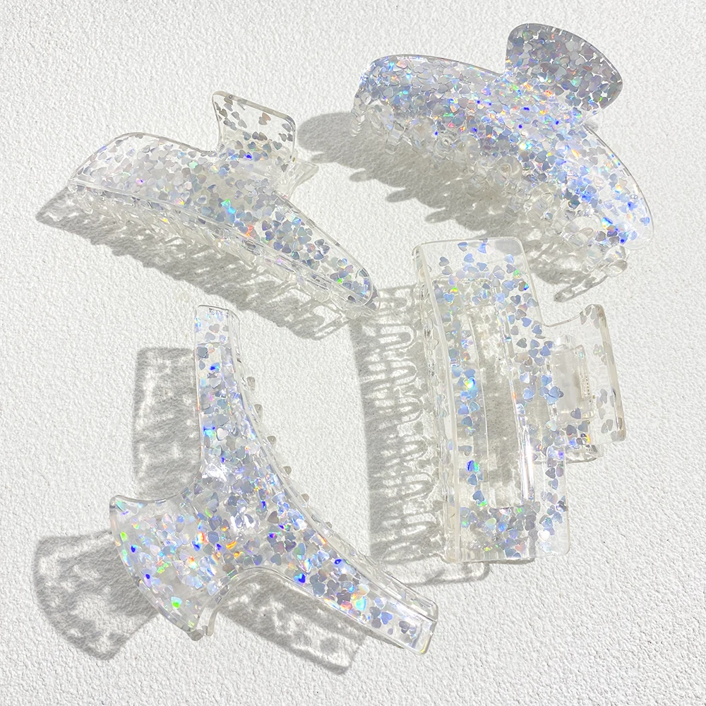 Oversize Colorful Sequin Shark Hair Claw Clip For Women Elegant Transparent Geometric Headwear Hairpin Hair Accessories Gift