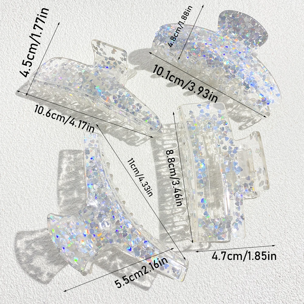 Oversize Colorful Sequin Shark Hair Claw Clip For Women Elegant Transparent Geometric Headwear Hairpin Hair Accessories Gift
