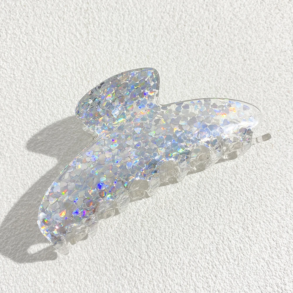 Oversize Colorful Sequin Shark Hair Claw Clip For Women Elegant Transparent Geometric Headwear Hairpin Hair Accessories Gift