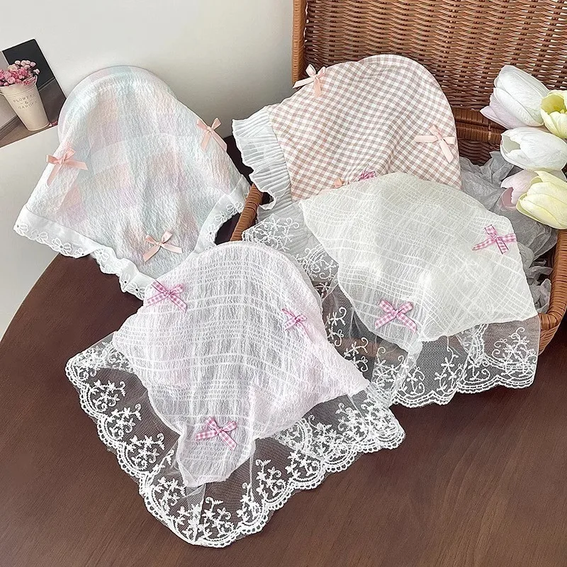 Pastoral Style Lace Bowknot Headscarf Hairhoop Turbans Triangle Scarf Hair Band Sweet Trendy Turban Girl Travel Hair Accessories